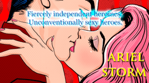 Comic book themed colorful image of a man and woman kissing